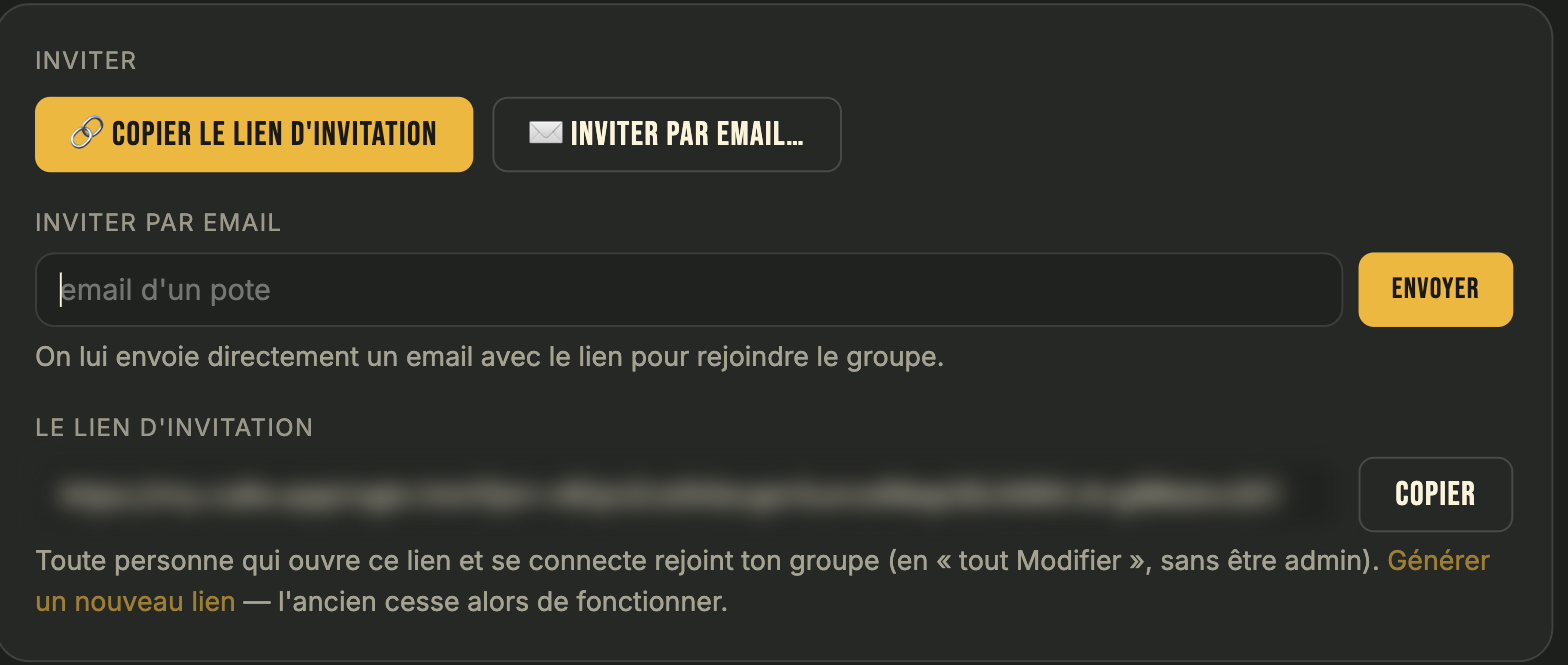 Le bloc Inviter, déplié