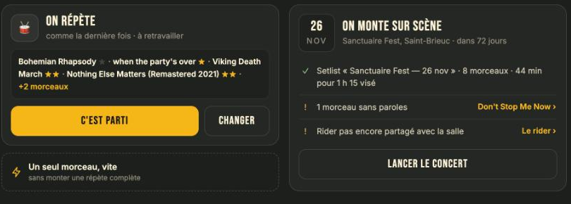 L'écran Jouer, avec ses deux cartes