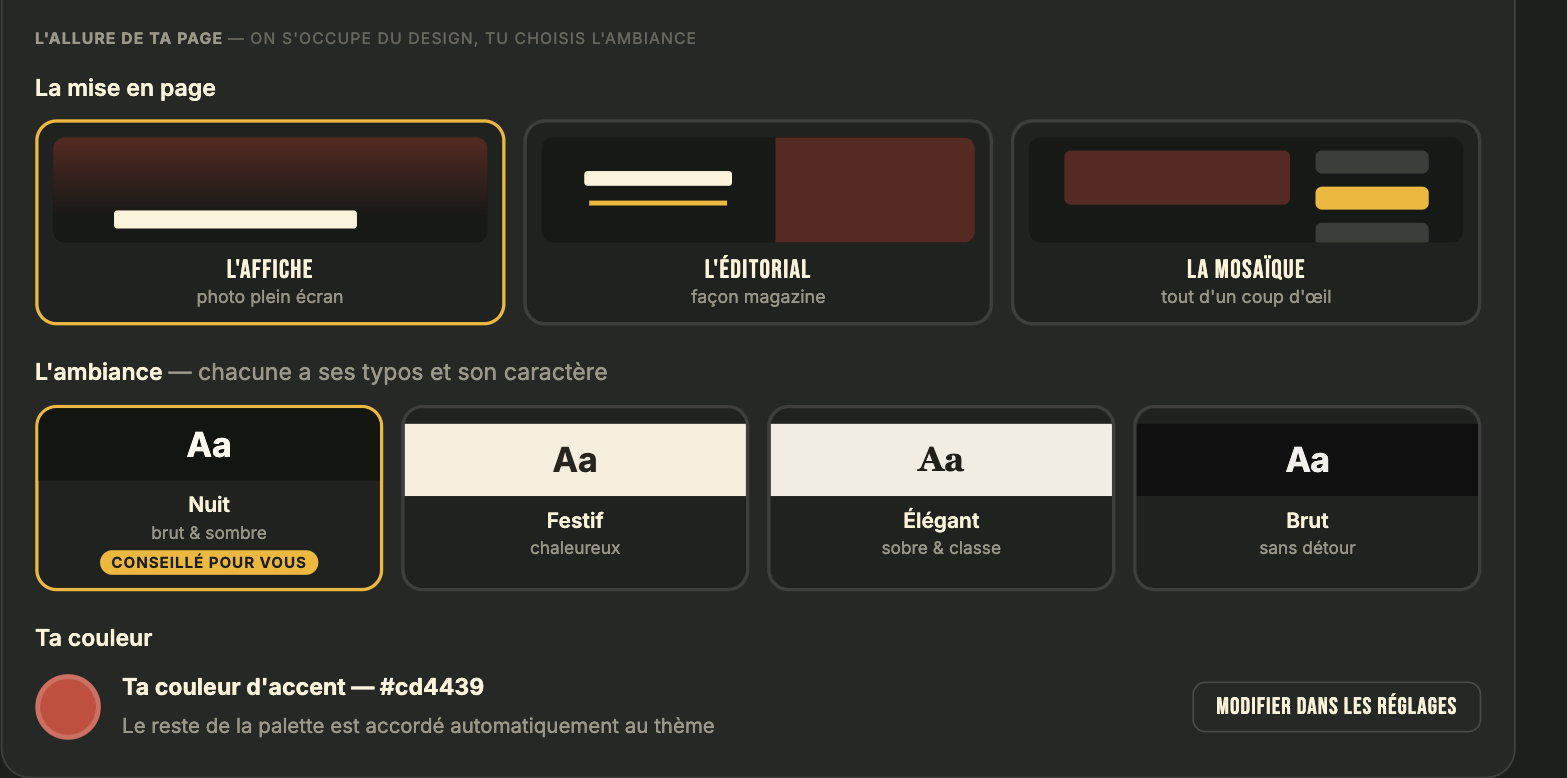 Le choix de mise en page et d'ambiance