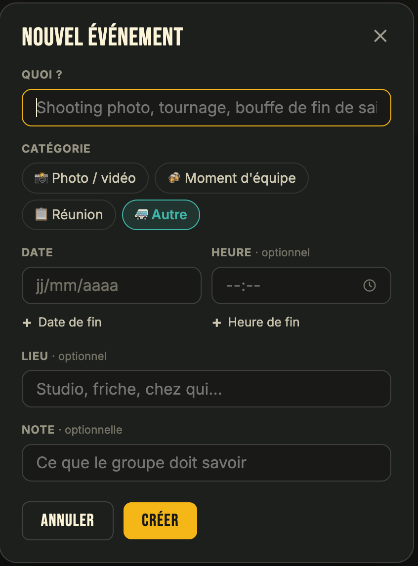 Créer un événement de groupe