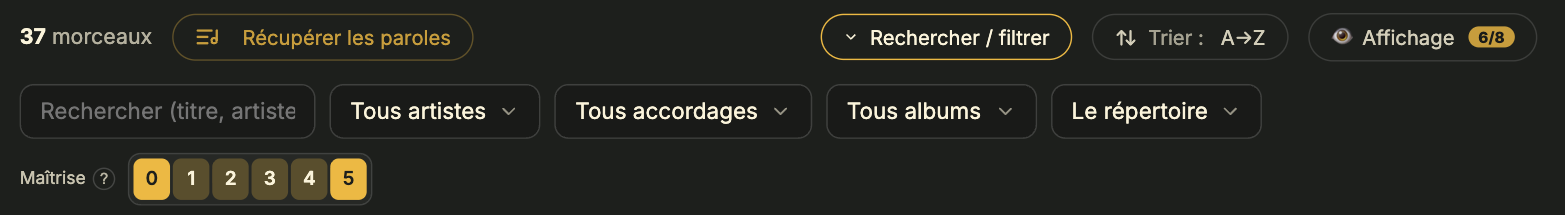 La barre de filtres du répertoire