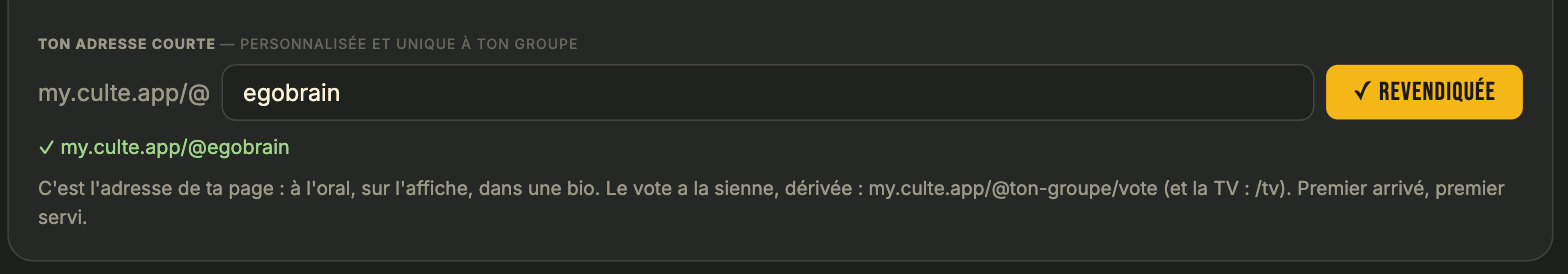 L'adresse courte revendiquée