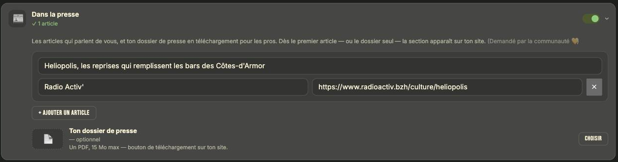 La section Dans la presse