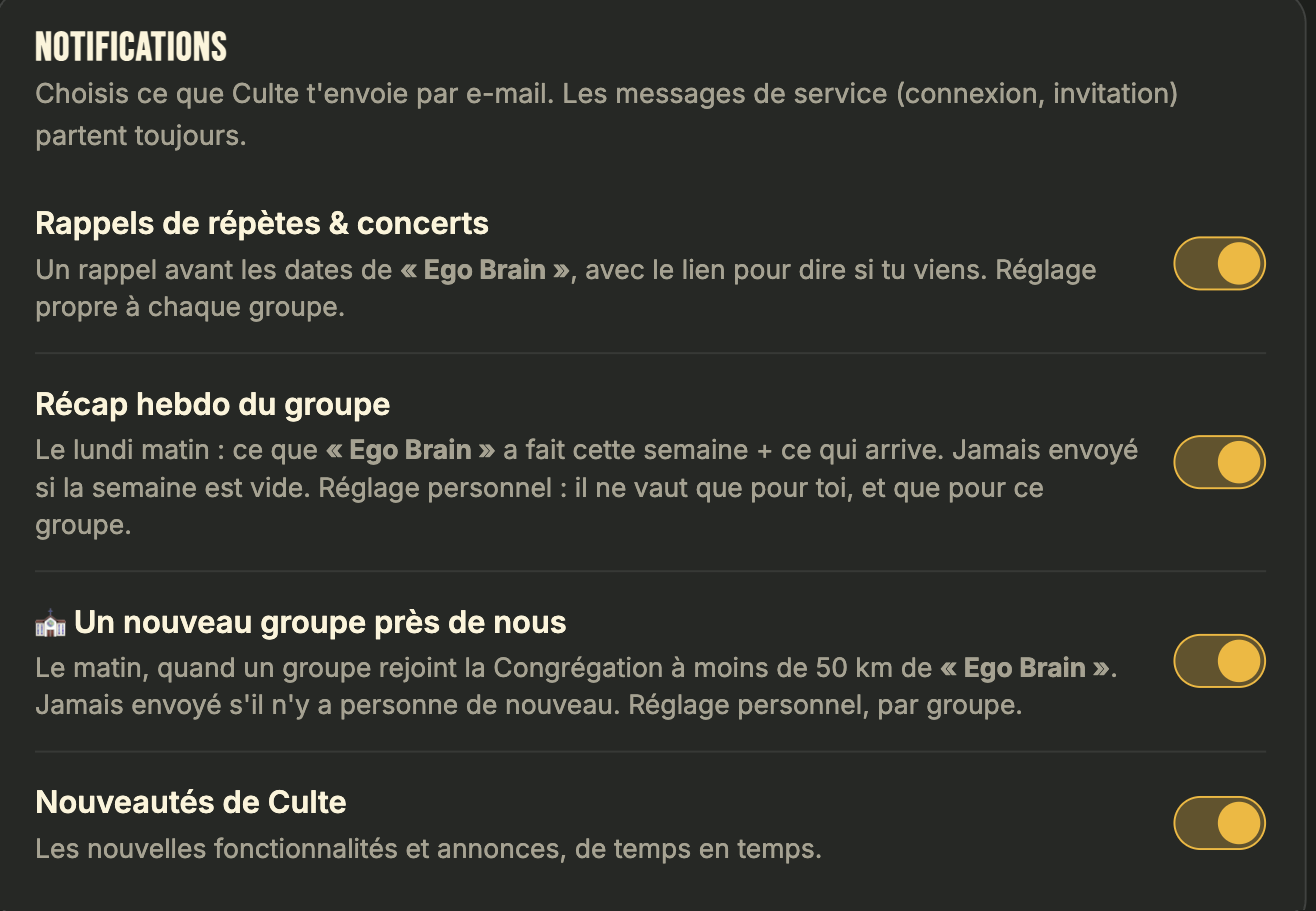 Les notifications du compte