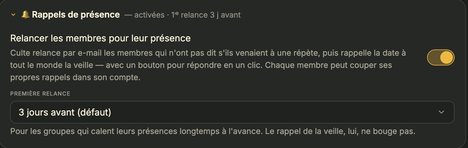 Les rappels de présence