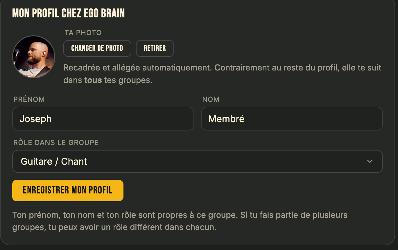 La section Mon profil
